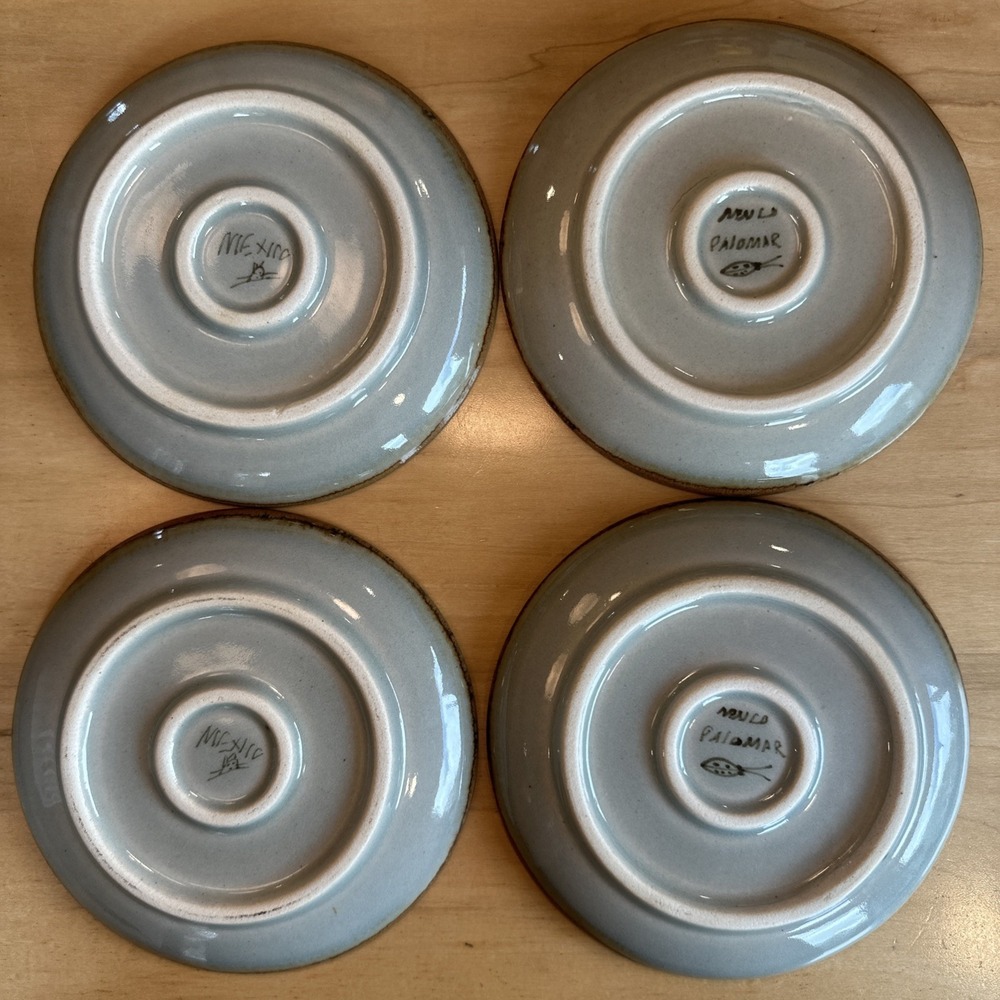 VTG Ken Edwards Tonala El Palomar Saucer Plates Set Of 4 Blue Bird Mexican Folk - Picture 6 of 6